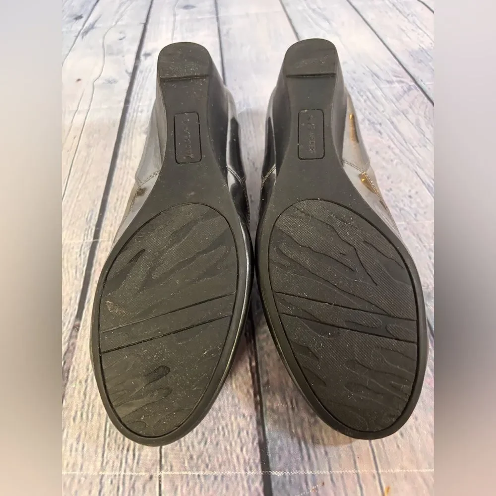 Anne Klein AK7 Stefania Classic Gray Patent Leather Wedge Ballet Shoe Size 8